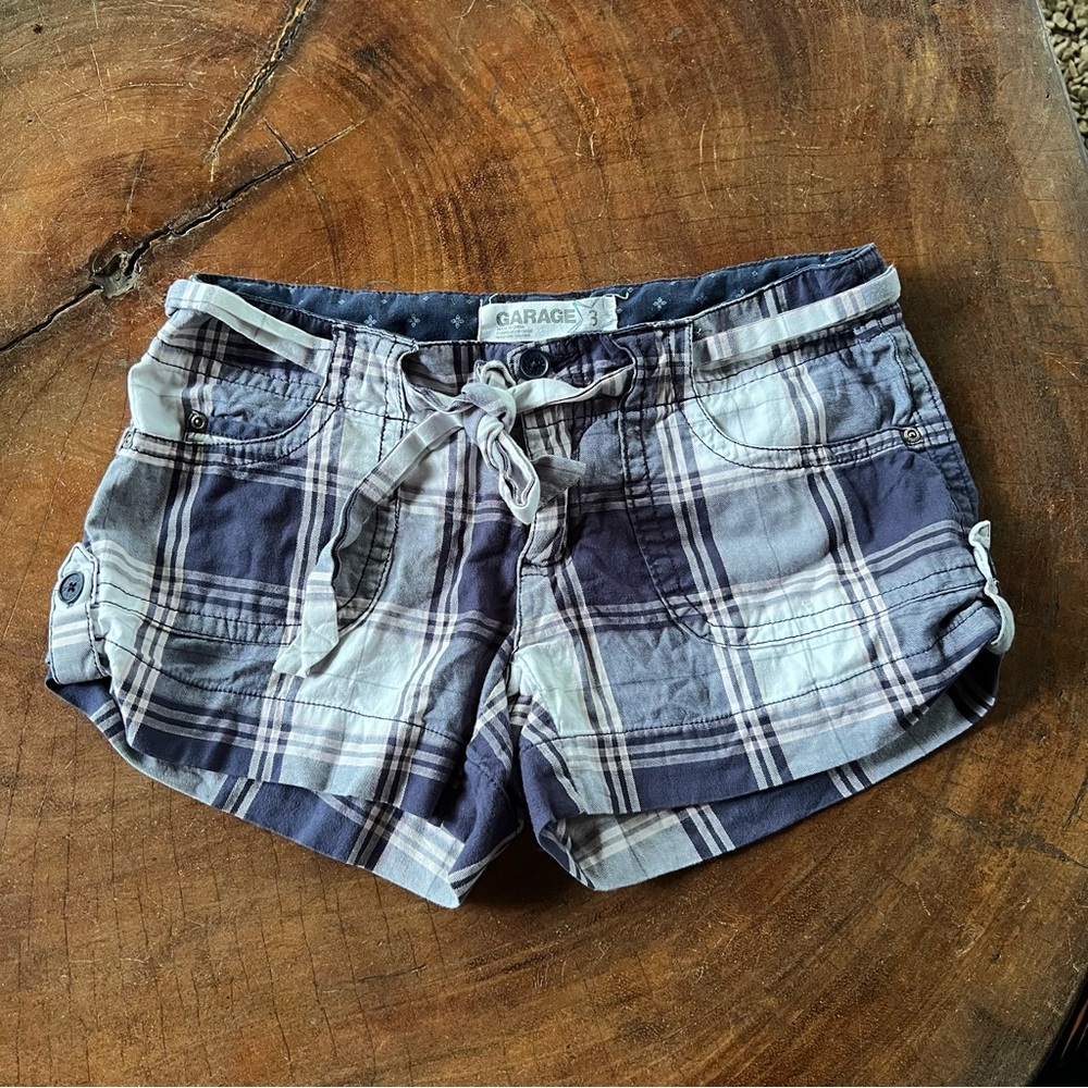 Garage Women's Plaid Cotton Cargo Shorts Navy Blue and White Teen Grunge Youth 3